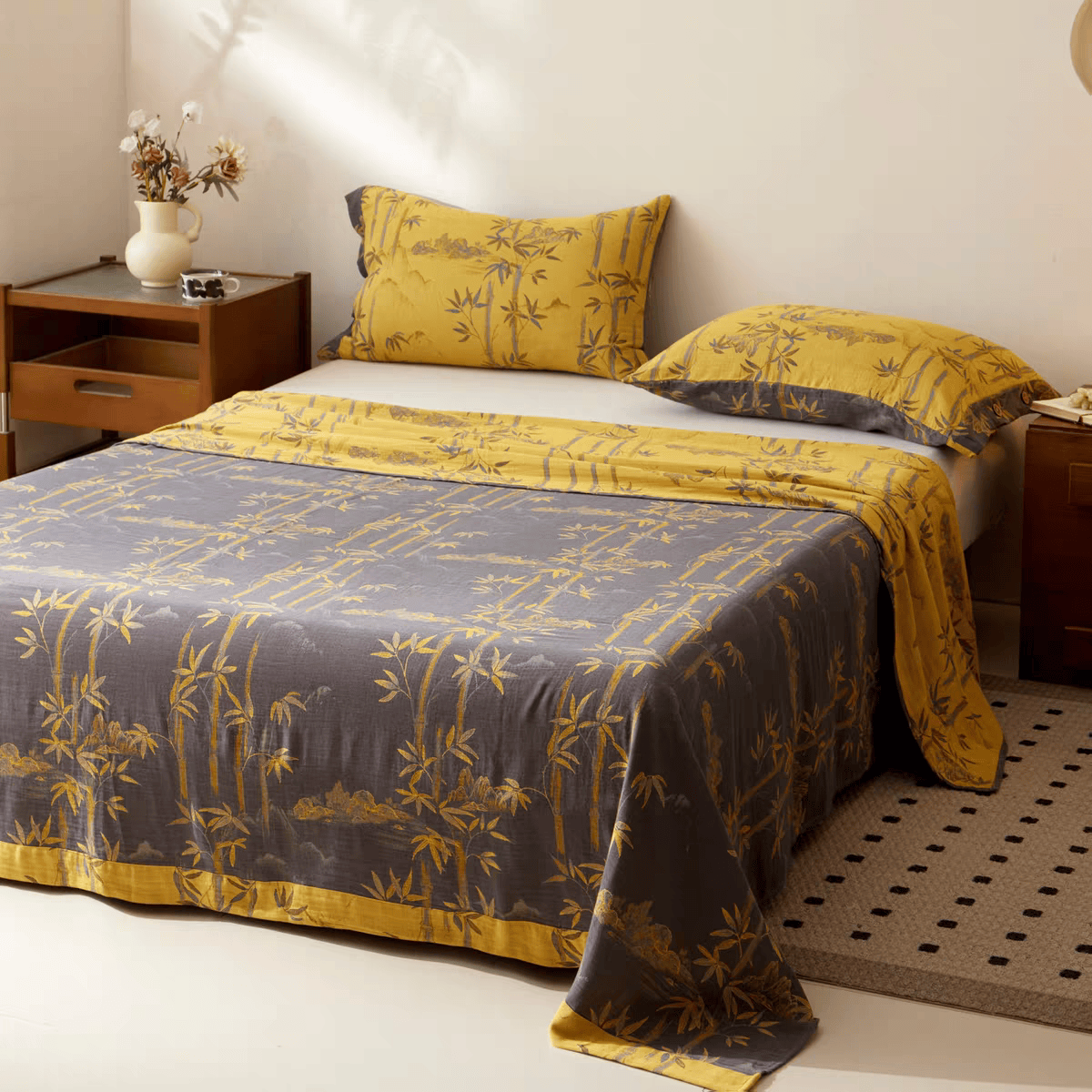 Ownkoti Bamboo Print Cotton Gauze Yarn-dyed Reversible Coverlet - Grey - 2PCS Pillowcases - 19" x 29" - image 3