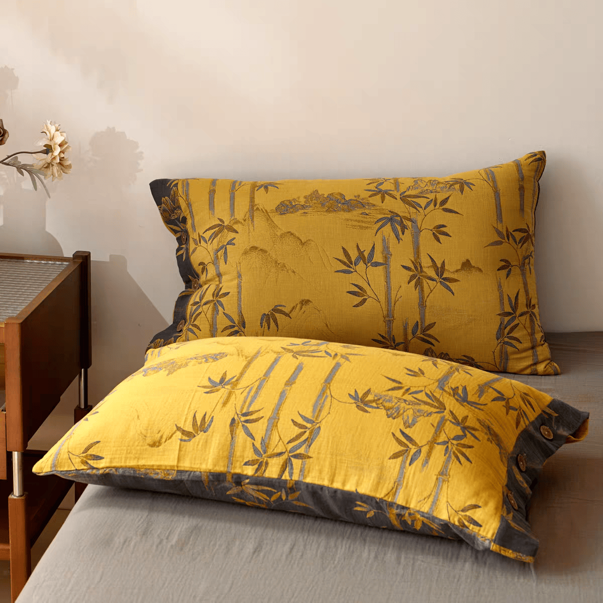 Ownkoti Bamboo Print Cotton Gauze Yarn-dyed Reversible Coverlet - image 5