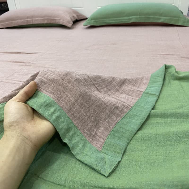 Ownkoti Subtle Dot Cotton Double Gauze Bedspread - Pink & Green - 2PCS Pillowcases - 19" x 29" - image 2