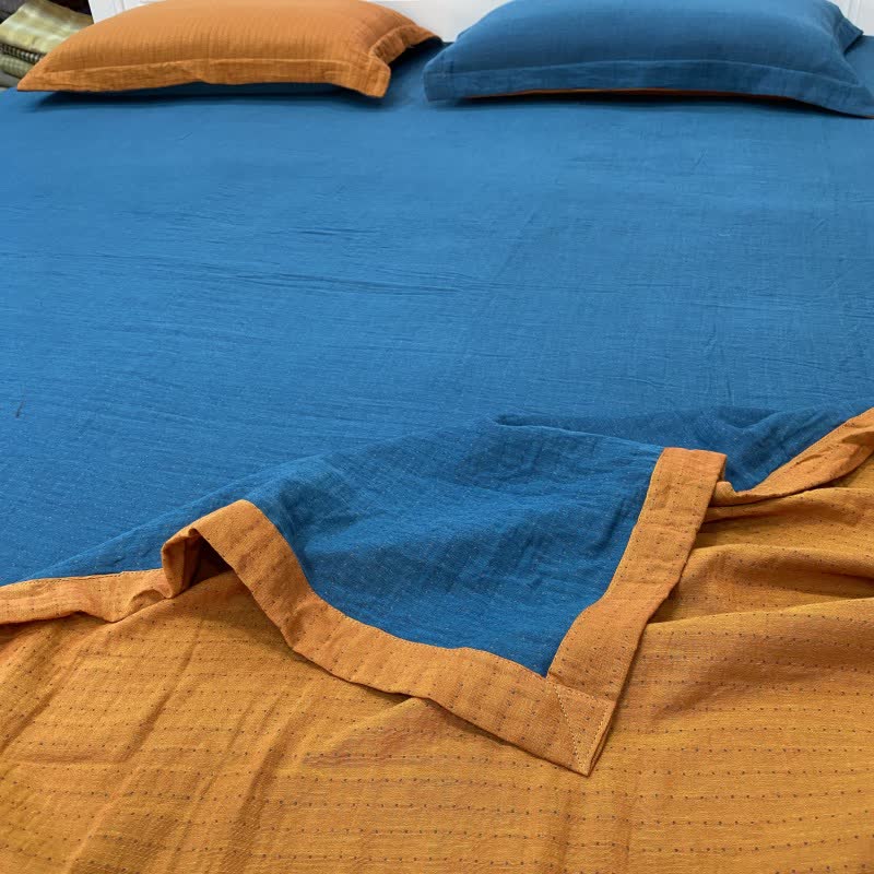 Ownkoti Subtle Dot Cotton Double Gauze Bedspread - Orange & Blue - 2PCS Pillowcases - 19" x 29" - image 3