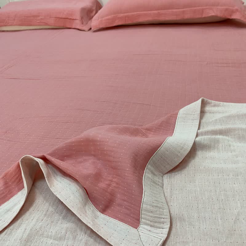 Ownkoti Subtle Dot Cotton Double Gauze Bedspread - Pink & White - 2PCS Pillowcases - 19" x 29" - image 0