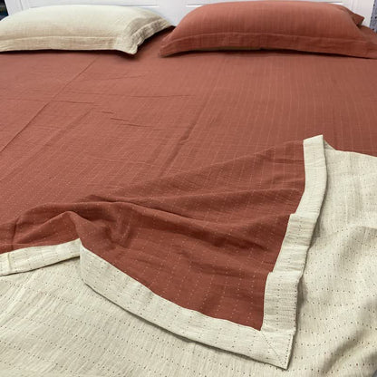 Ownkoti Minimal Dot Cotton Double Gauze Bedspread - Brick Red & Beige - 2PCS Pillowcases - 19" x 29" - image 9