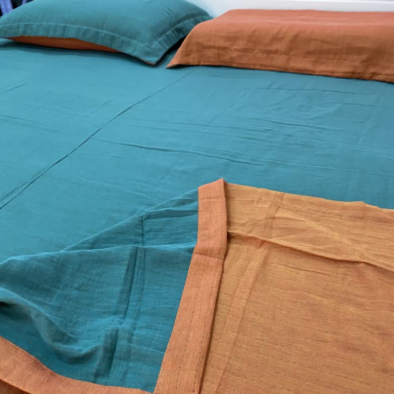 Ownkoti Minimal Dot Cotton Double Gauze Bedspread - Blue & Orange - 2PCS Pillowcases - 19" x 29" - image 7