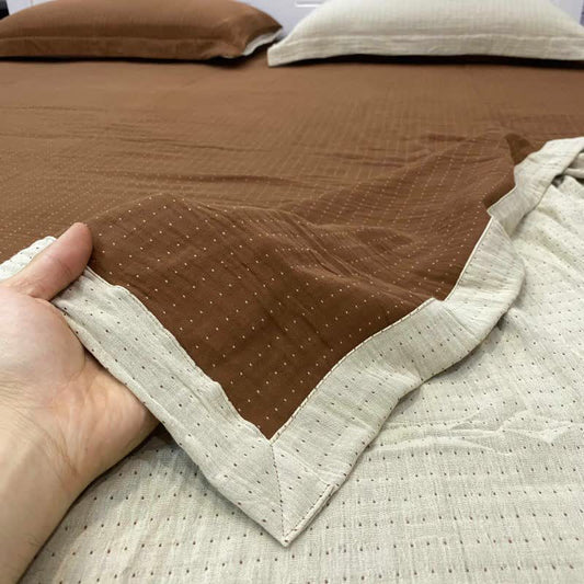 Ownkoti Minimal Dot Cotton Double Gauze Bedspread - Brown & Beige - 2PCS Pillowcases - 19" x 29" - image 0