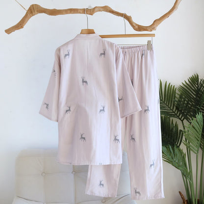 Ownkoti Deer Kimono Cotton Gauze Loungewear Set - image 2