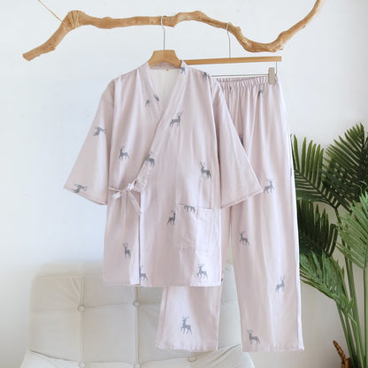 Ownkoti Deer Kimono Cotton Gauze Loungewear Set - Women: Pink - XL - image 1