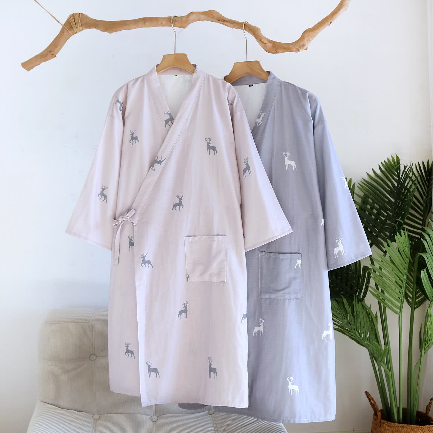 Ownkoti Couple Deer Cotton Gauze Kimono Bathrobe - image 0