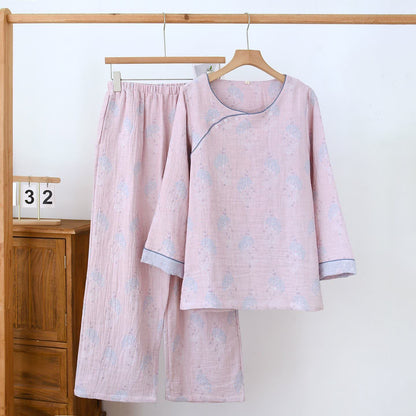 Ownkoti Muted Floral Vintage Cotton Pajama Set - Pink - XL - image 2