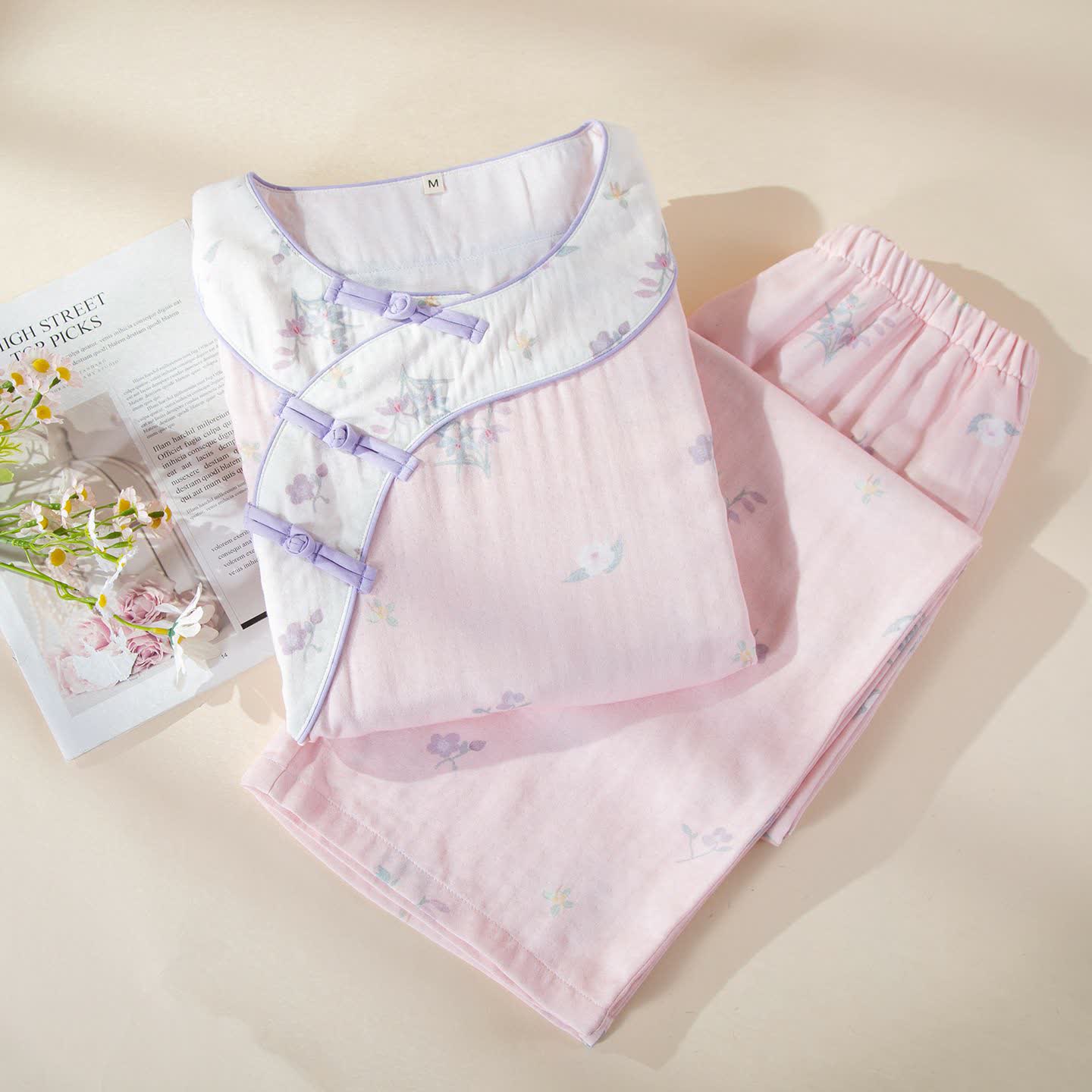 Ownkoti Country Floral Contrast Trim Pajama Set - image 1