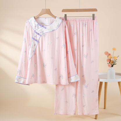 Ownkoti Country Floral Contrast Trim Pajama Set - Pink - XL - image 0