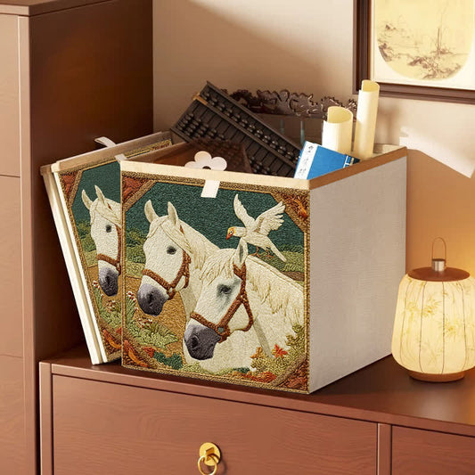 Ownkoti Vintage Horse & Bird Foldable Storage Bag - Green - 13'' W X 13'' L X 15'' H - image 0