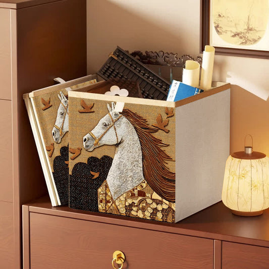 Ownkoti Vintage Horse Foldable Decorative Storage Bag - Khaki - 13'' W X 13'' L X 15'' H - image 0