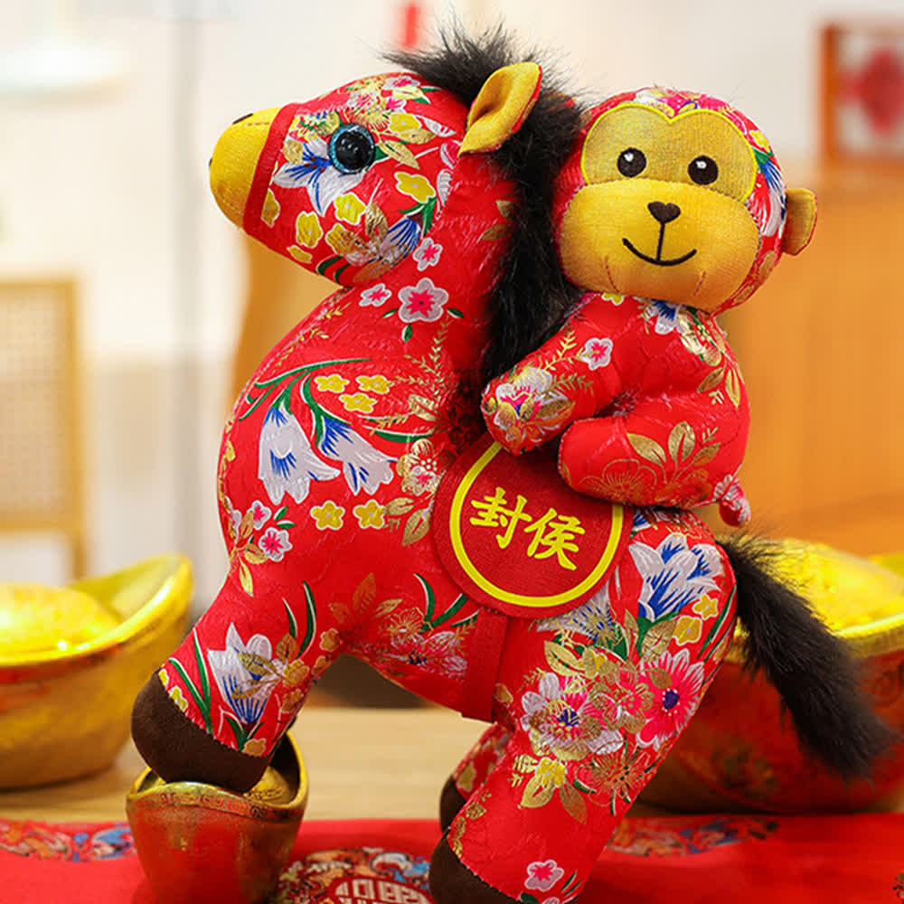 Ownkoti Chinese Zodiac Horse Traditional Plush Toy - Monkey Rides a Red Horse - 2PCS - 12"H - image 6
