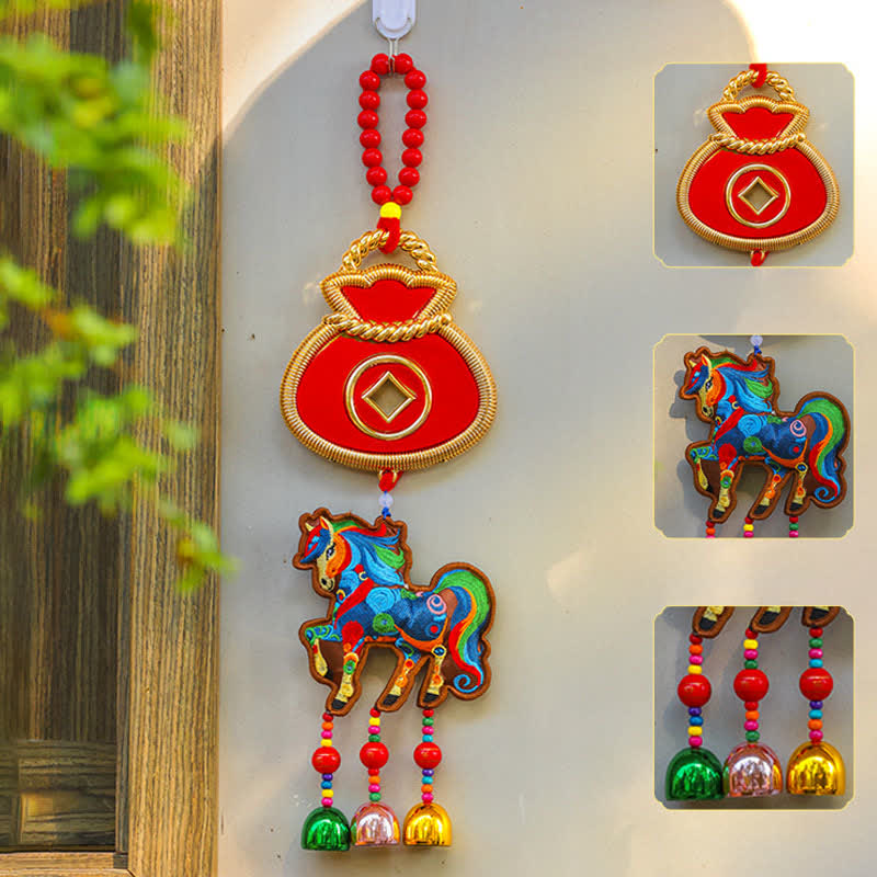 Ownkoti Auspicious Festive Horse Hanging Ornament - Coffee - Money Bag - 4.72"W x 16.53"L - image 5
