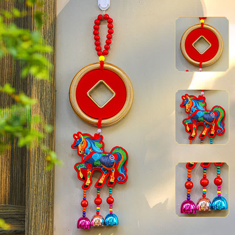 Ownkoti Auspicious Festive Horse Hanging Ornament - Red - Copper Coin - 4.72"W x 16.53"L - image 4