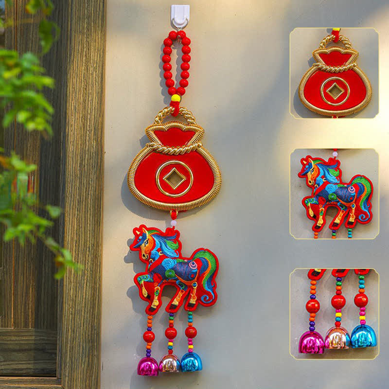 Ownkoti Auspicious Festive Horse Hanging Ornament - Red - Money Bag - 4.72"W x 16.53"L - image 2
