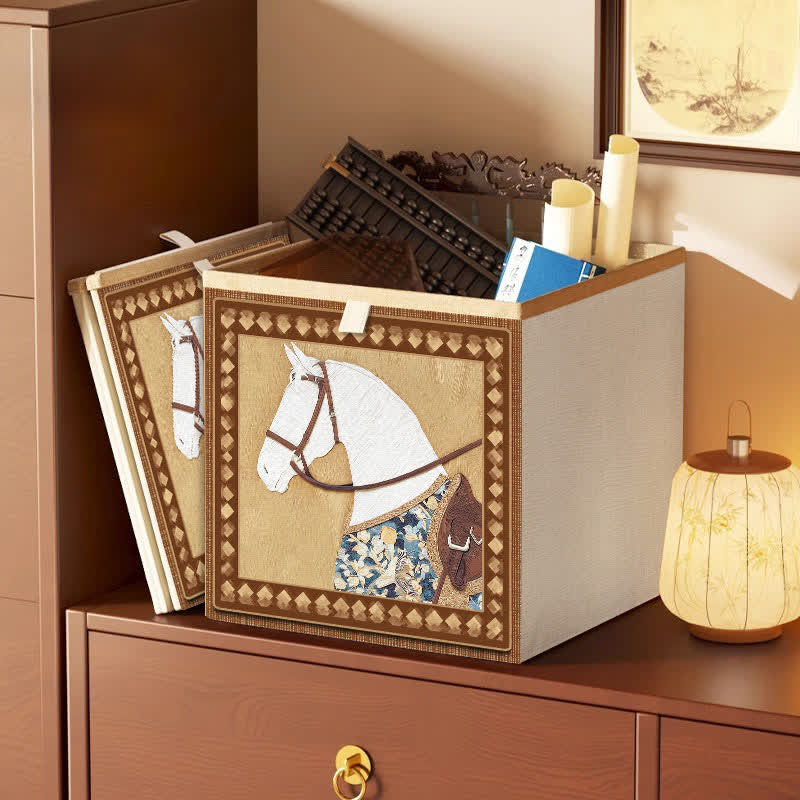 Ownkoti Vintage Horse Print Fabric Storage Basket - Khaki - 13'' W X 13'' L X 15'' H - image 0