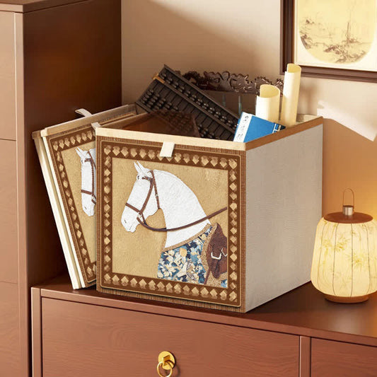 Ownkoti Vintage Horse Print Fabric Storage Basket - Khaki - 13'' W X 13'' L X 15'' H - image 0