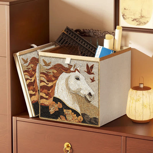 Ownkoti Retro Horse Bird Fabric Storage Basket - Khaki - 13'' W X 13'' L X 15'' H - image 0