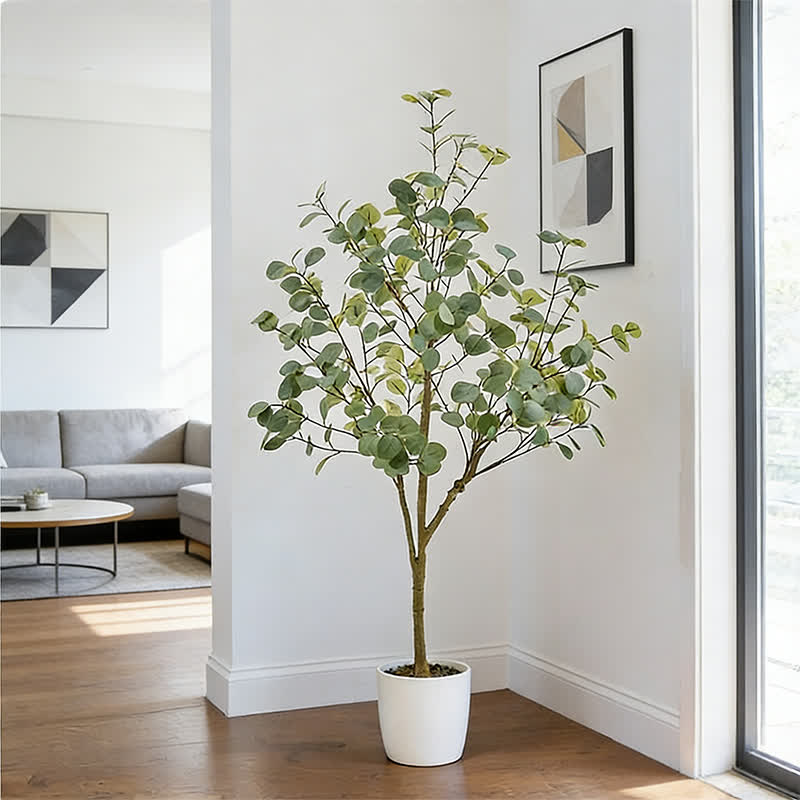faux eucalyptus plant in pot Ownkoti Faux Eucalyptus Tree in Pot with Realistic Leaves