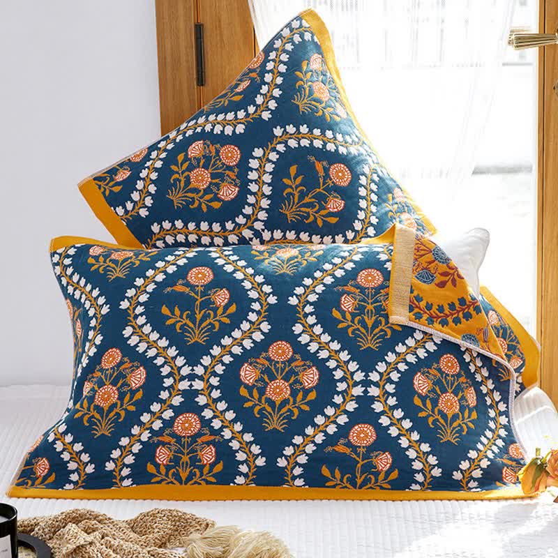 Ownkoti Bluebell Flower Cotton Breathable Pillow Towel (2PCS) - Blue - 52cm x 75cm - image 2