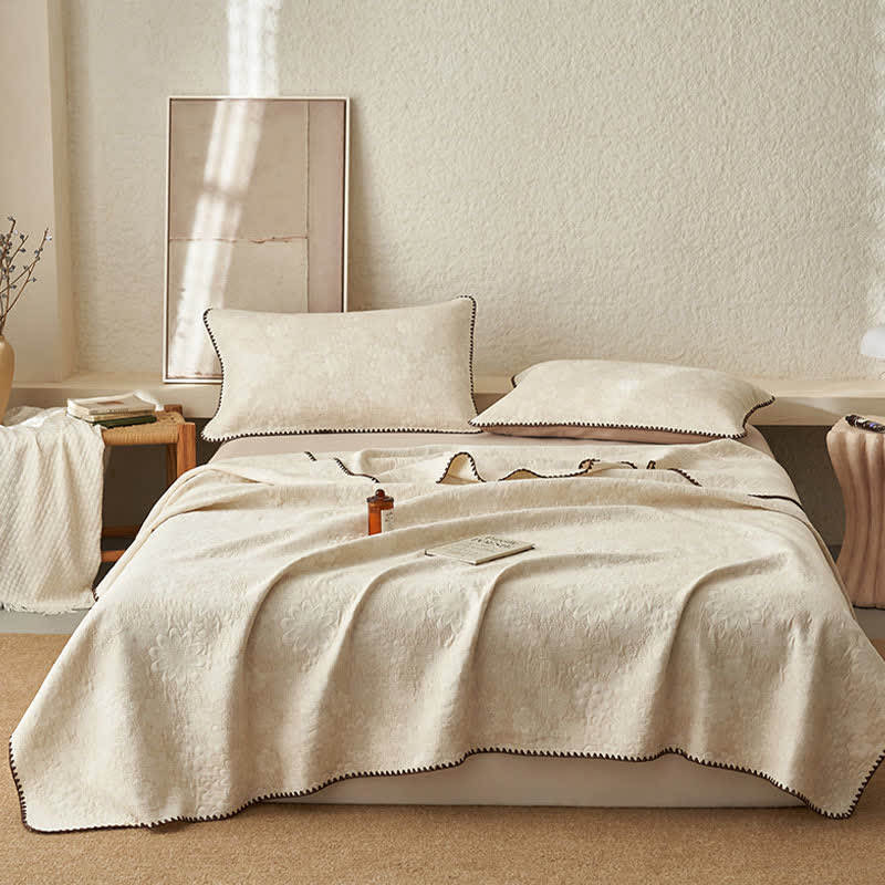 Ownkoti Textured Floral Cotton Linen Quilt - Quilt with 2PCS Pillowcases - King - image 0