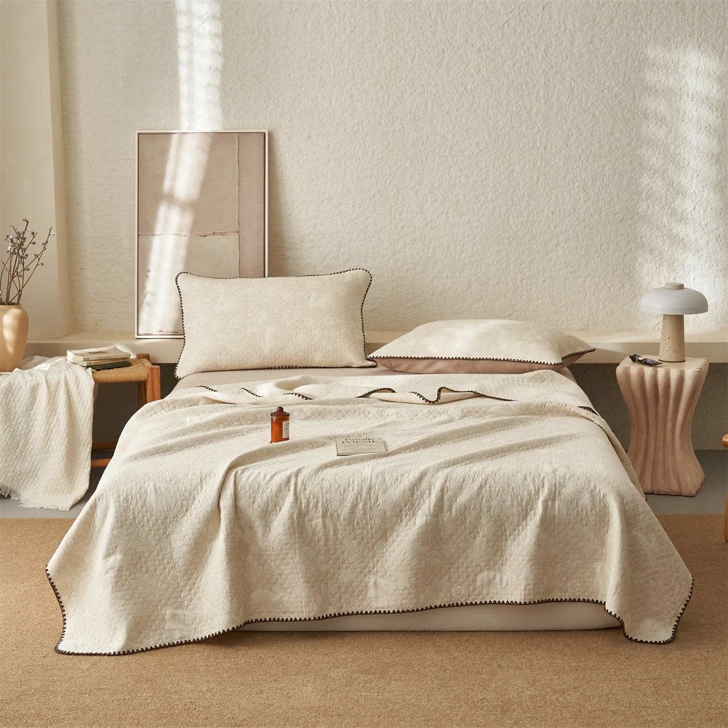 Ownkoti Textured Rabbit Cotton Linen Quilt - Quilt with 2PCS Pillowcases - King - image 0