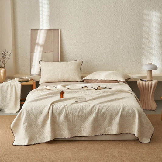 Ownkoti Textured Rabbit Cotton Linen Quilt - Quilt with 2PCS Pillowcases - King - image 0