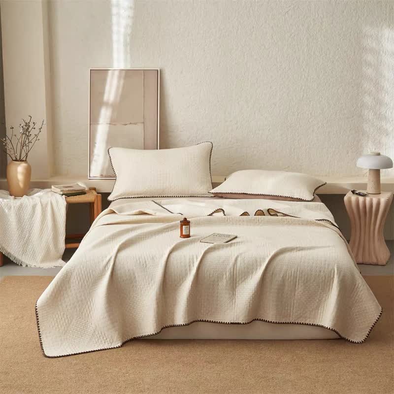 Ownkoti Textured Waffle Cotton Linen Quilt - Quilt with 2PCS Pillowcases - King - image 0