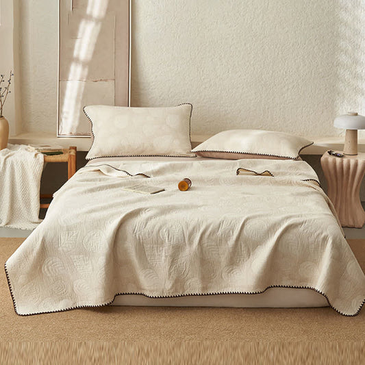 Ownkoti Textured Botanical Leaf Cotton Linen Quilt - Quilt with 2PCS Pillowcases - King - image 0