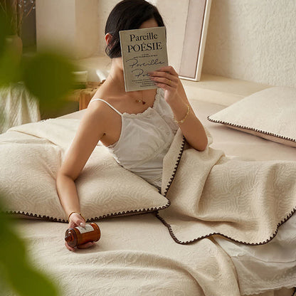 Ownkoti Textured Geometric Floral Cotton Linen Quilt - image 4