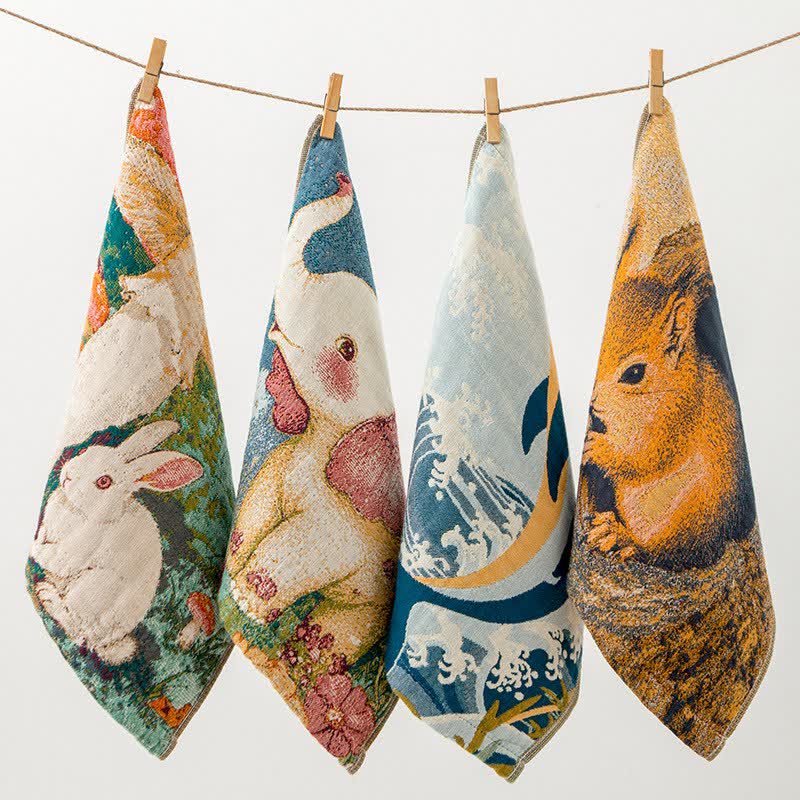 Ownkoti Cute Animal Cotton Gauze Kitchen Towel - Set of 4 - 14" x 14" - image 5