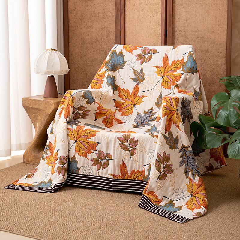Ownkoti Reversible Maple Leaf Cotton Gauze Blanket - 90"W x 98"L - image 0