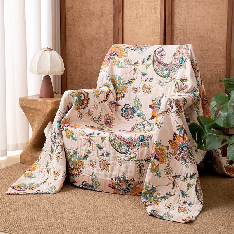 Ownkoti Vintage Ethnic Style Cotton Gauze Blanket - 90"W x 98"L - image 0