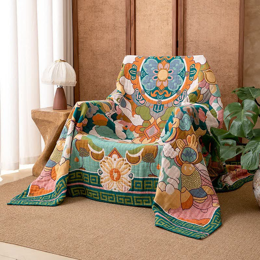 Ownkoti Retro Artistic Floral Cotton Gauze Blanket - 90"W x 98"L - image 0