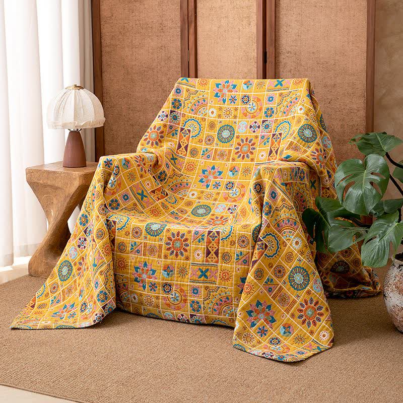 Ownkoti Geometric Pattern Plaid Cotton Gauze Blanket - 90"W x 98"L - image 0