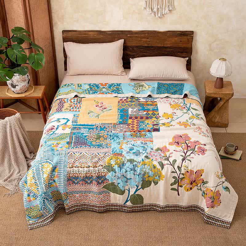 Ownkoti Artistic Floral Patchwork Cotton Gauze Blanket - image 3