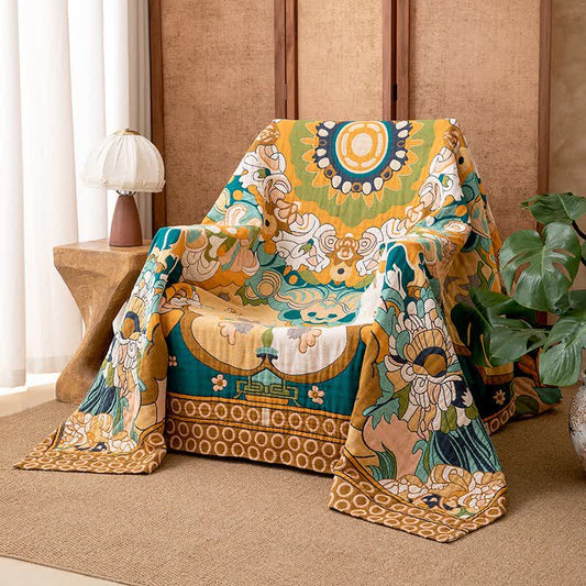 Ownkoti Luxury Retro Floral Cotton Gauze Blanket - 90"W x 98"L - image 0