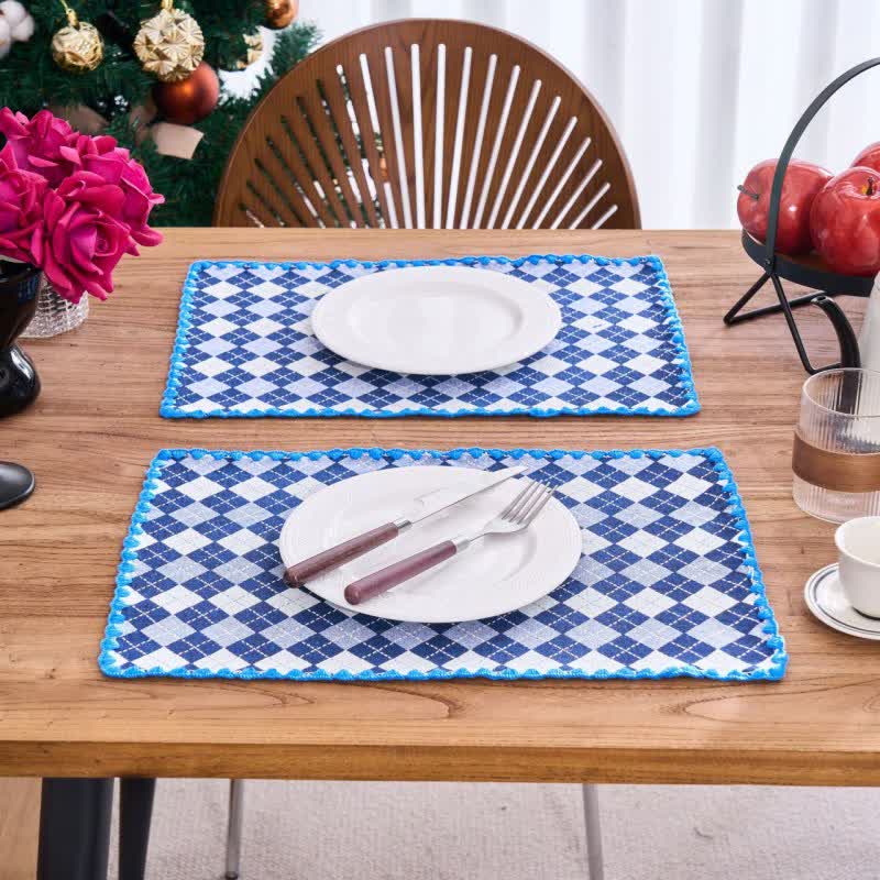 Ownkoti Diamond Check Jacquard Fabric Placemat(4PCS) - Blue - 4PCS - 12" x 18" - image 3