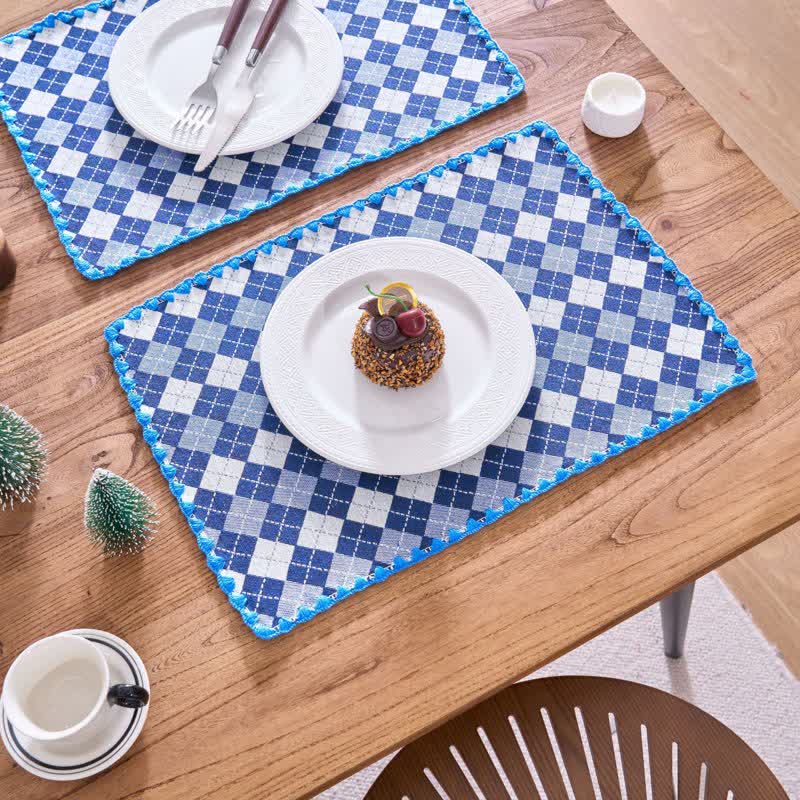 Ownkoti Diamond Check Jacquard Fabric Placemat(4PCS) - image 4