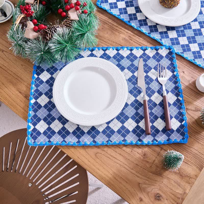 Ownkoti Diamond Check Jacquard Fabric Placemat(4PCS) - image 6