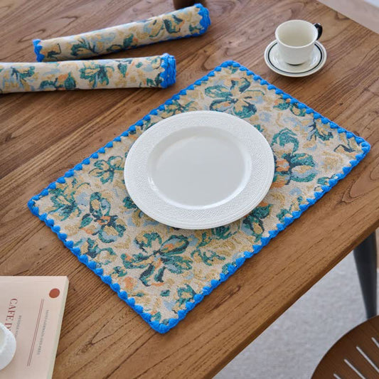 Ownkoti Rustic Blue Floral Jacquard Fabric Placemat - 3PCS - 12" x 18" - image 0