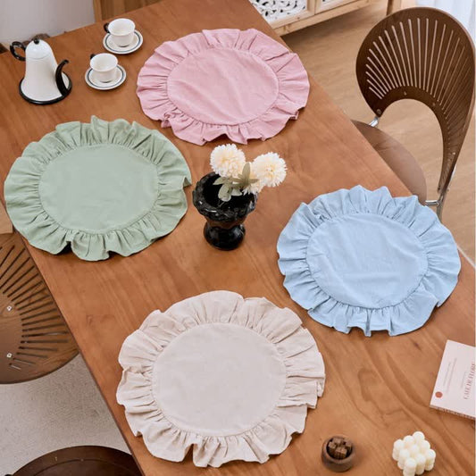 Ownkoti Minimalist Solid Color Ruffled Edge Placemat(4PCS) - Set (Pink+Beige+Blue+Green) - 4PCS - 15" - image 0