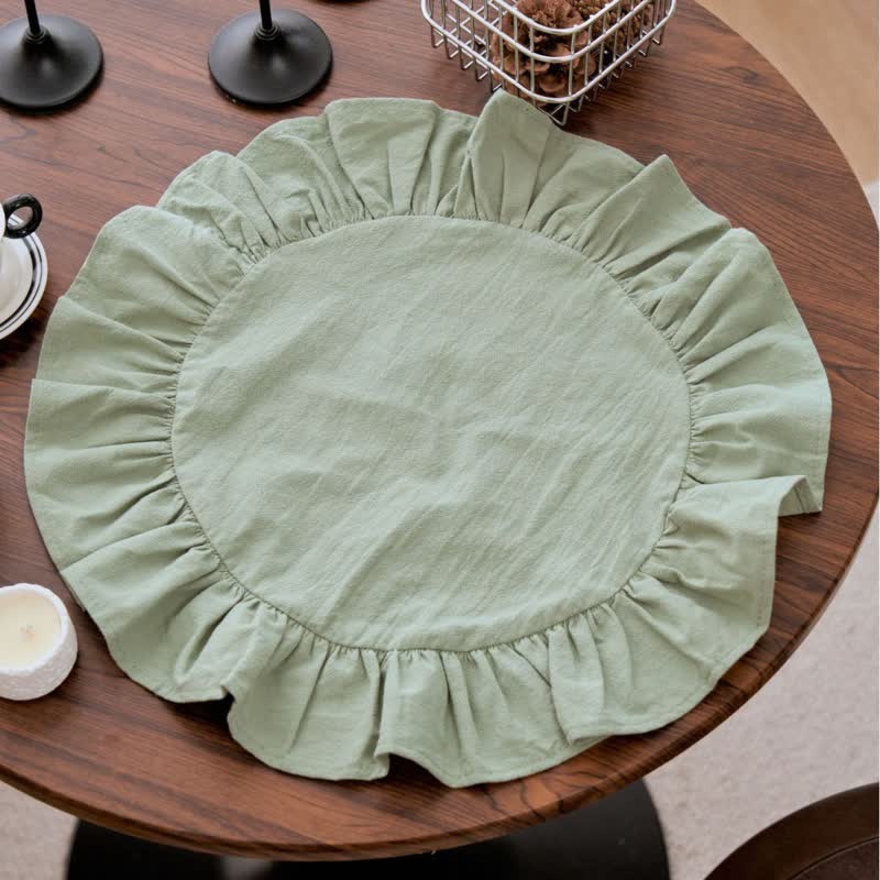 Ownkoti Minimalist Solid Color Ruffled Edge Placemat(4PCS) - Green - 4PCS - 15" - image 18