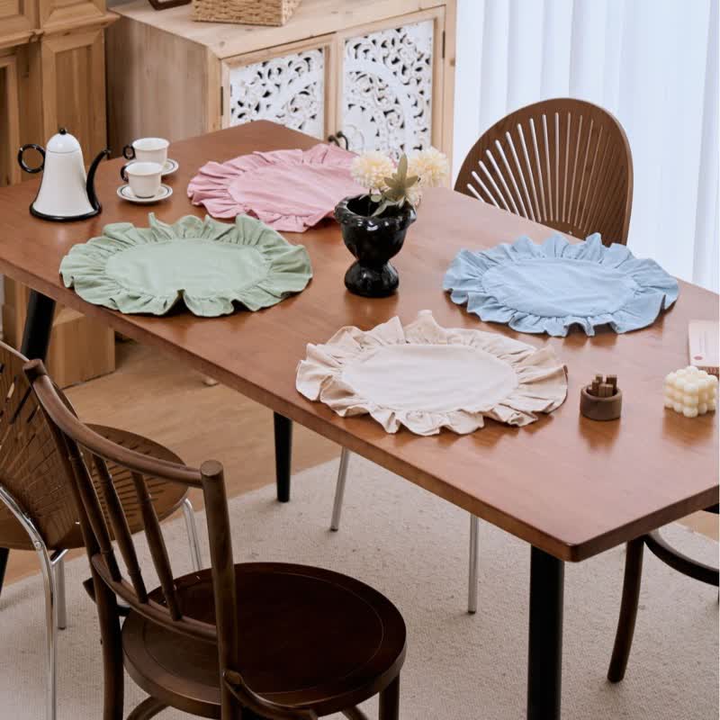 Ownkoti Minimalist Solid Color Ruffled Edge Placemat(4PCS) - image 1