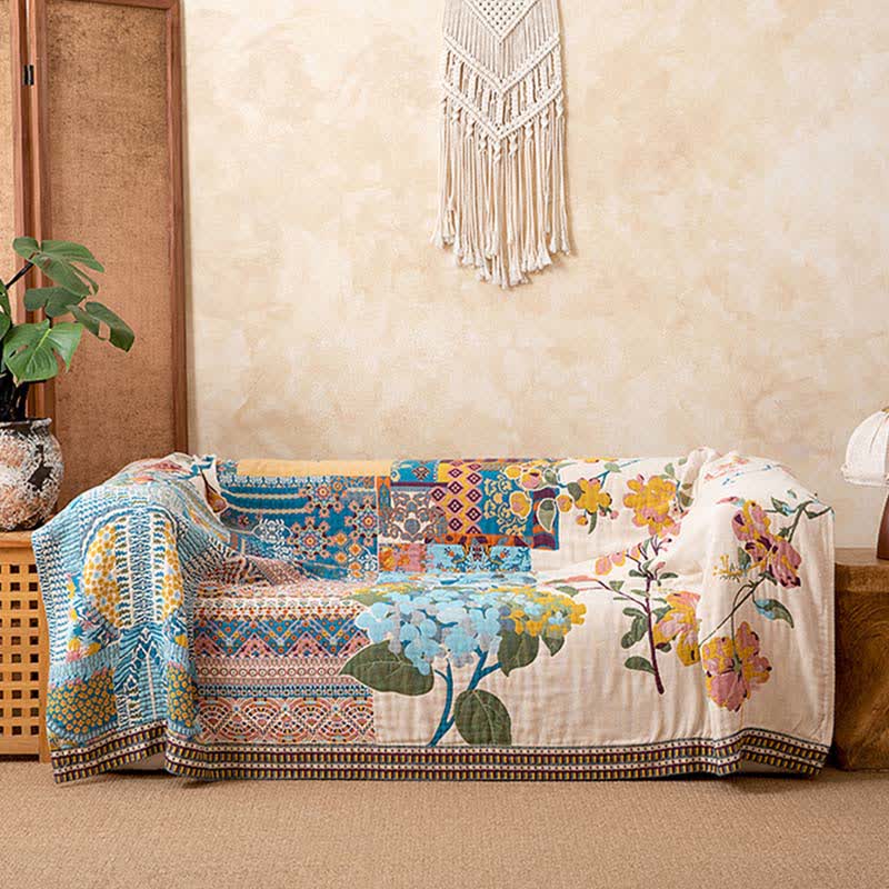 Ownkoti Artistic Floral Patchwork Cotton Gauze Blanket - image 1