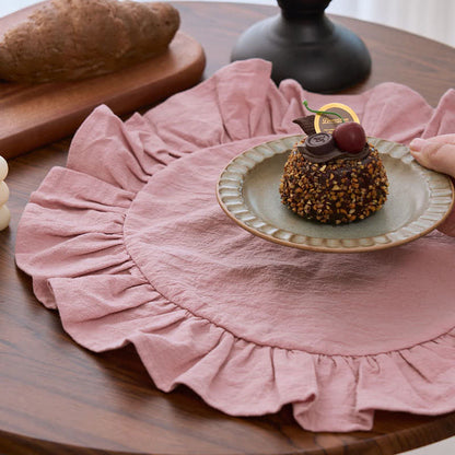Ownkoti Minimalist Solid Color Ruffled Edge Placemat(4PCS) - image 6