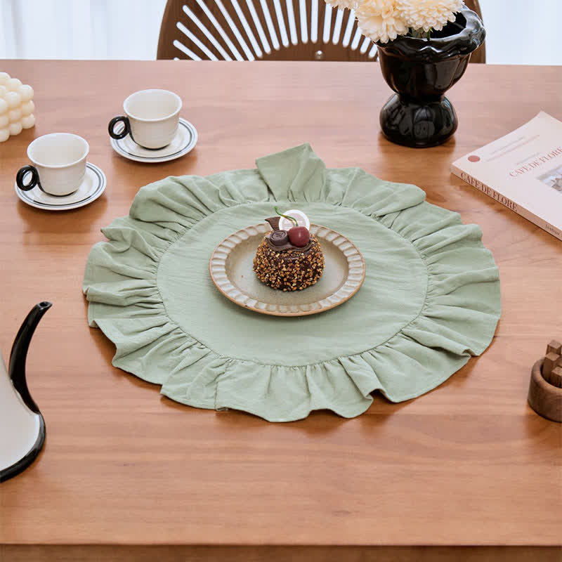 Ownkoti Minimalist Solid Color Ruffled Edge Placemat(4PCS) - image 17