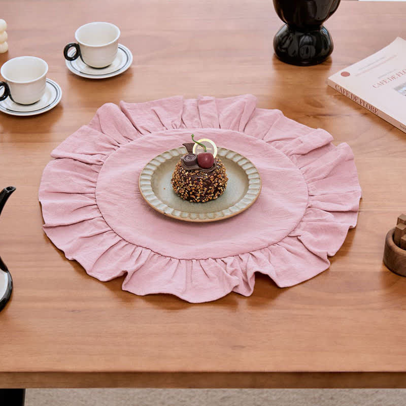 Ownkoti Minimalist Solid Color Ruffled Edge Placemat(4PCS) - image 3