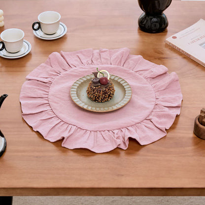Ownkoti Minimalist Solid Color Ruffled Edge Placemat(4PCS) - image 3